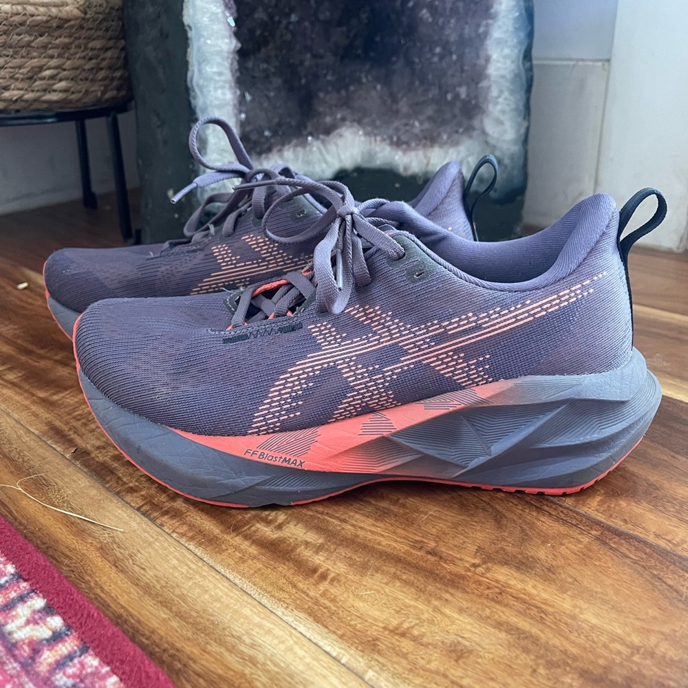 ASICS Novablast 5 Violet and Coral Athletic Sneakers